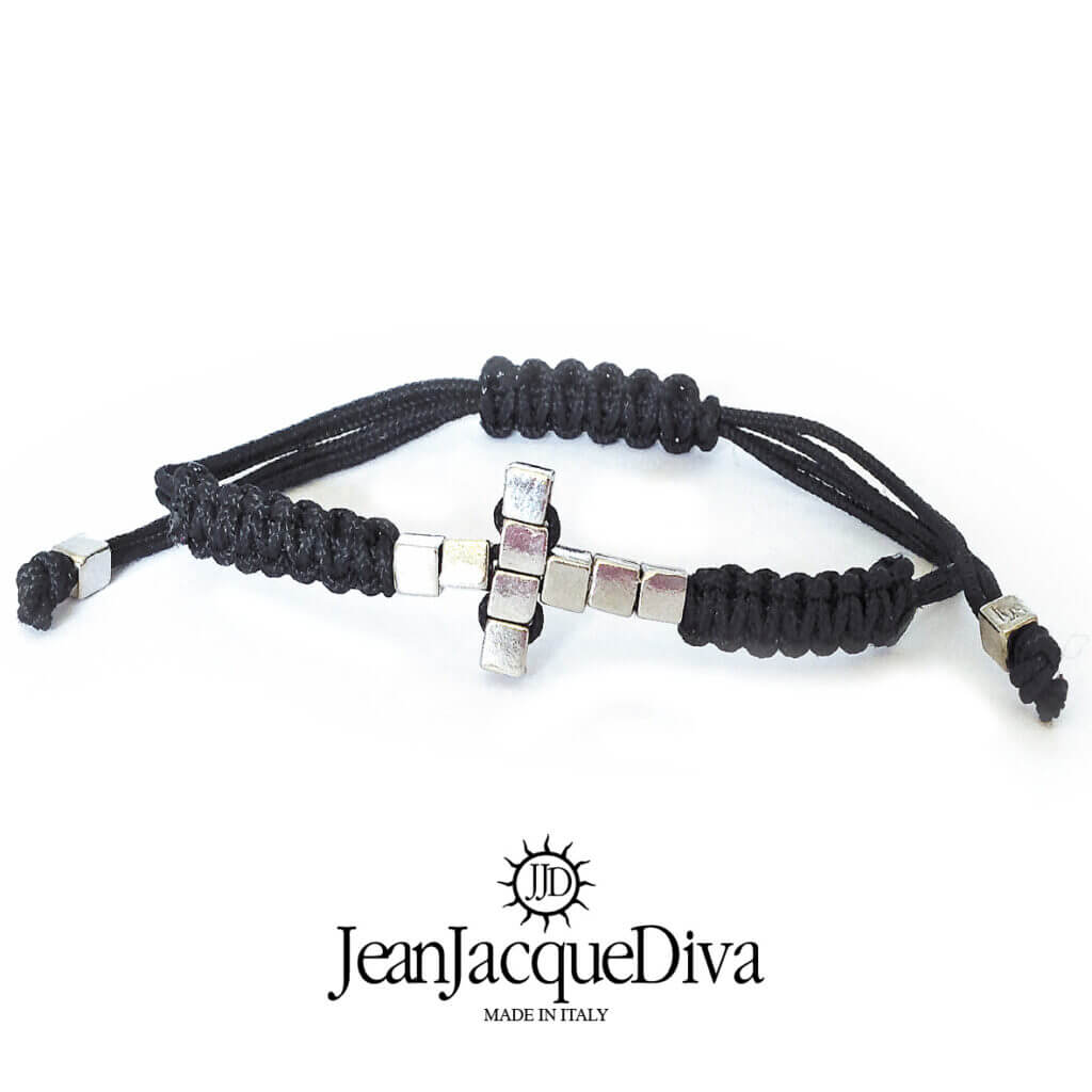 bracciale macramè LeiLui Nov25 Croce di dadi rodiati di JeanJacqueDiva JJD1959
