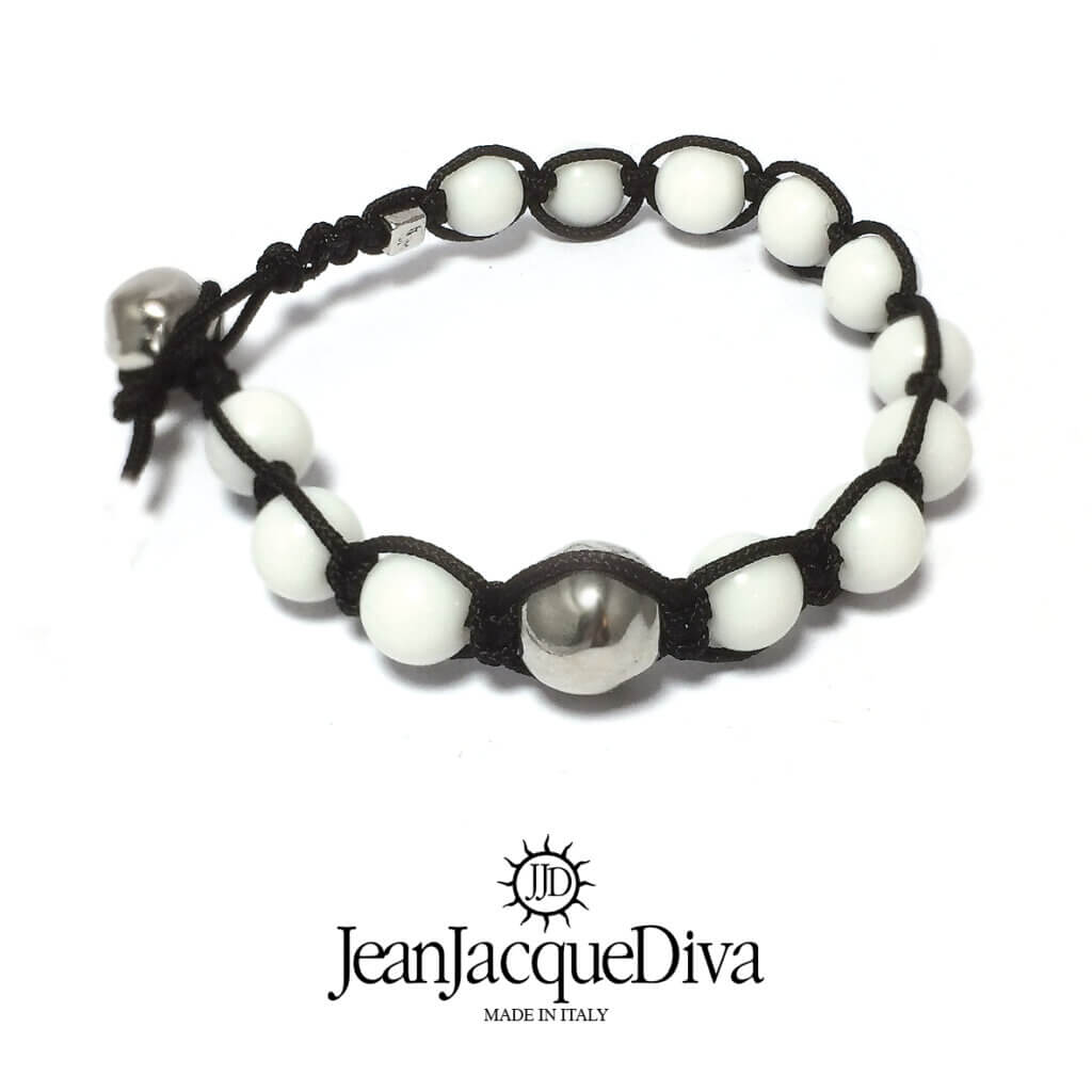 JJD bracciale etnico Tamaschi pepita argento - sfere 8 mm in agata bianca