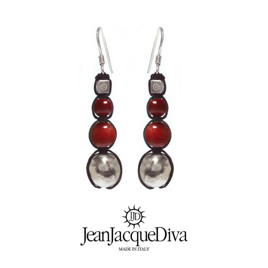 JJD orecchini etnici Tamaschi con sfere in corallo da 6-8 mm e pepita nov25